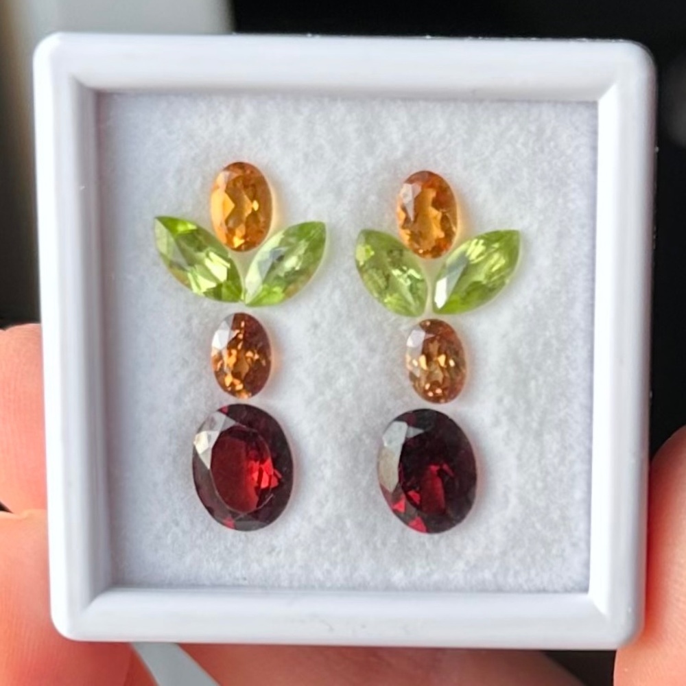 ✨ MATCHED PAIR 8.245 ctw Gemstone Earring Kit 💛💚💖 Citrine Peridot Garnet
